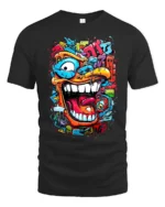 Urban Beast Graphic Tee Funny Graffiti Face T-Shirt - black t-shirt on white background
