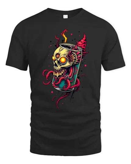 Toxic Soda Skull Tee Edgy Skeleton Drink T-Shirt Now - black t-shirt on white background