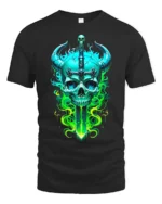 Horned Skull Sword Tee Fantasy Warrior Graphic T-Shirt - black t-shirt on white background