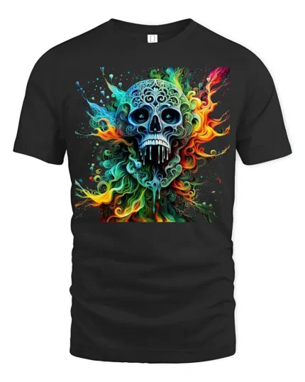 Ornate Sugar Skull Tee Colorful Day of the Dead T-Shirt - black t-shirt on white background