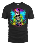 Skull Skateboard Tee Colorful Skeleton Rider T-Shirt - black t-shirt on white background