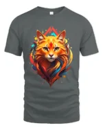 Radiant Cat Face Tee Artistic Feline Lover T-Shirt - gray t-shirt on white background