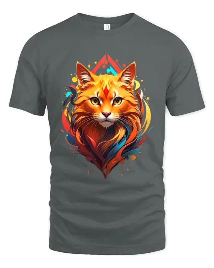 Radiant Cat Face Tee Artistic Feline Lover T-Shirt - gray t-shirt on white background