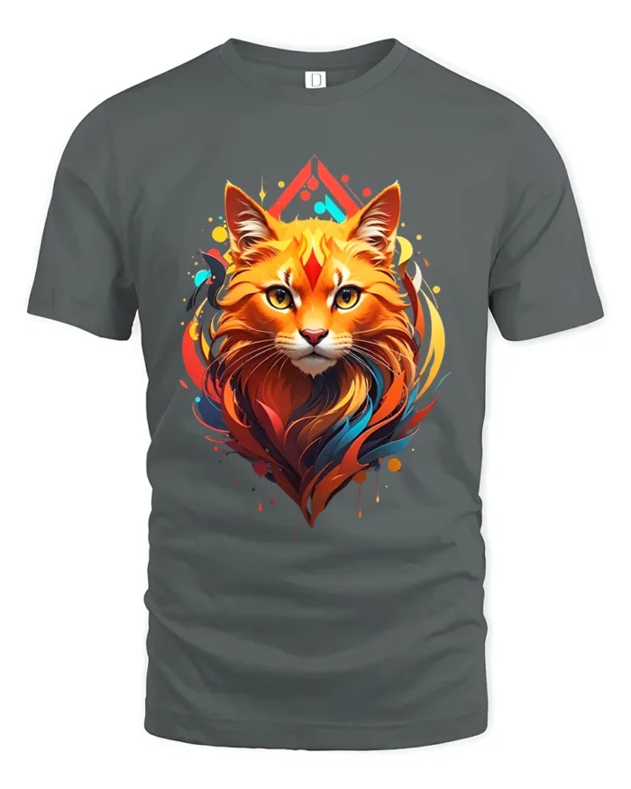 Radiant Cat Face Tee Artistic Feline Lover T-Shirt - gray t-shirt on white background