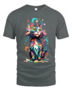 Psychedelic Kitty T-Shirt Vibrant Abstract Cat Tee - gray t-shirt on white background