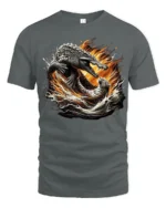 Croc Jaguar Clash Tee Fierce Animal Battle Graphic T-Shirt - gray t-shirt on white background