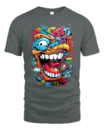 Urban Beast Graphic Tee Funny Graffiti Face T-Shirt - gray t-shirt on white background