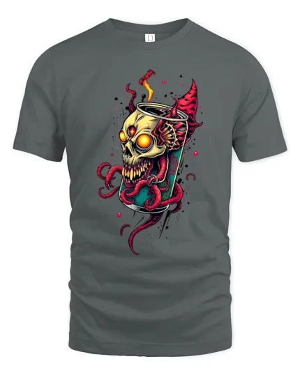 Toxic Soda Skull Tee Edgy Skeleton Drink T-Shirt Now - gray t-shirt on white background