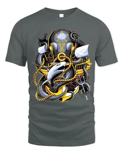 Kraken Attack Shark T-Shirt Ocean Monster Anchor Tee - gray t-shirt on white background