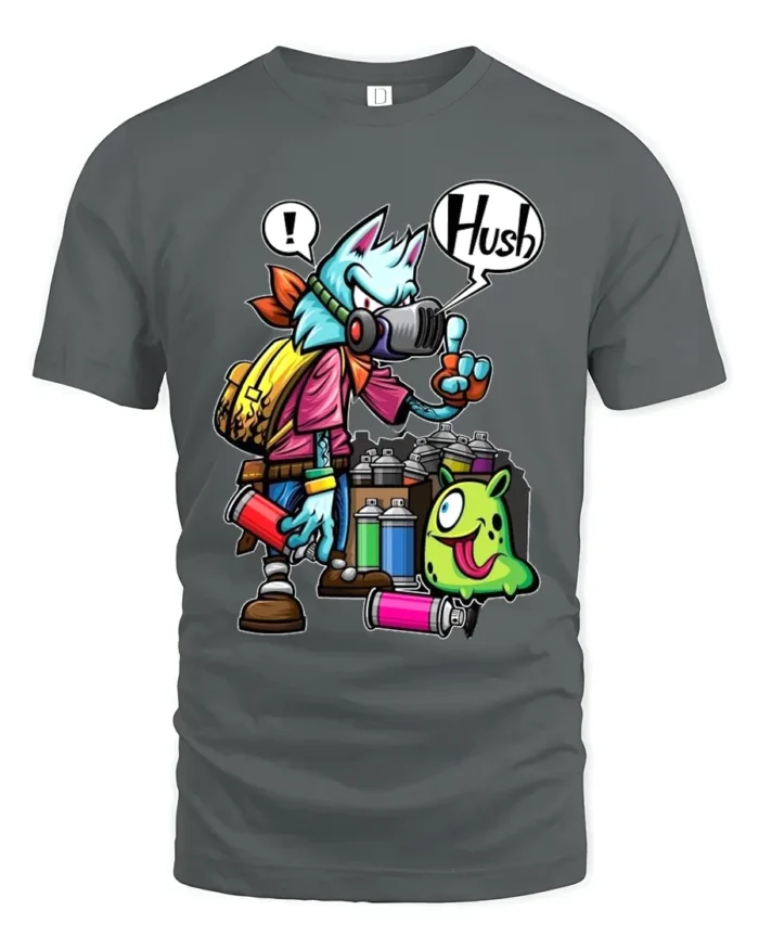 Spray Can Wolf Tee Cool Urban Style Animal Tee - gray t-shirt on white background