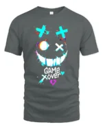 Game Over Smiley Tee Distressed Gamer Graphic T-Shirt - gray t-shirt on white background