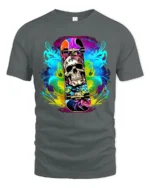 Skull Skateboard Tee Colorful Skeleton Rider T-Shirt - gray t-shirt on white background