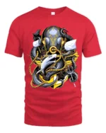 Kraken Attack Shark T-Shirt Ocean Monster Anchor Tee - red t-shirt on white background