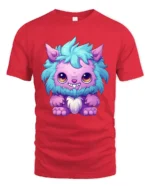 Cute Fluffy Monster Tee Adorable Cartoon Creature T-Shirt - red t-shirt on white background