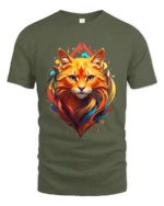 Radiant Cat Face Tee Artistic Feline Lover T-Shirt - military green t-shirt on white background