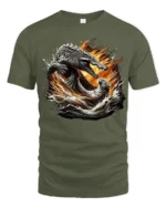Croc Jaguar Clash Tee Fierce Animal Battle Graphic T-Shirt - military green t-shirt on white background