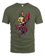 Toxic Soda Skull Tee Edgy Skeleton Drink T-Shirt Now - military green t-shirt on white background