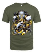 Kraken Attack Shark T-Shirt Ocean Monster Anchor Tee - military green t-shirt on white background