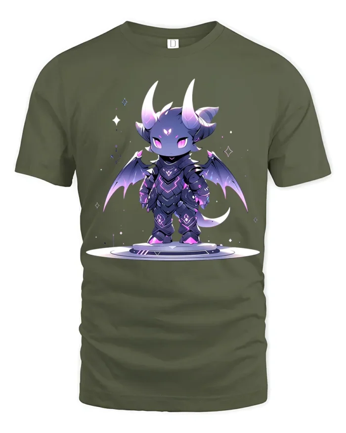 Cute Chibi Dragon Tee Adorable Fantasy Creature T-Shirt - military green t-shirt on white background