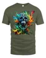 Ornate Sugar Skull Tee Colorful Day of the Dead T-Shirt - military green t-shirt on white background