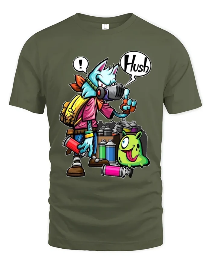 Spray Can Wolf Tee Cool Urban Style Animal Tee - military green t-shirt on white background