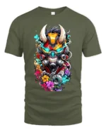 Cyberpunk Oni T-Shirt Futuristic Japanese Demon Tee - military green t-shirt on white background