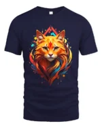 Radiant Cat Face Tee Artistic Feline Lover T-Shirt - navy t-shirt on white background