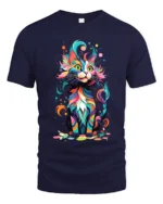 Psychedelic Kitty T-Shirt Vibrant Abstract Cat Tee - navy t-shirt on white background