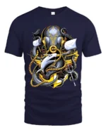 Kraken Attack Shark T-Shirt Ocean Monster Anchor Tee - navy t-shirt on white background