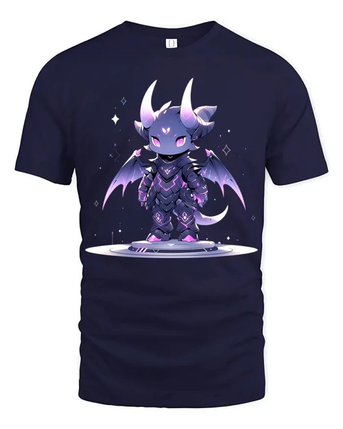 Cute Chibi Dragon Tee Adorable Fantasy Creature T-Shirt - navy t-shirt on white background