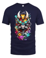 Cyberpunk Oni T-Shirt Futuristic Japanese Demon Tee - navy t-shirt on white background