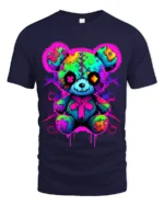 Stitched Teddy Bear Tee Unique Colorful Monster Tee - navy t-shirt on white background