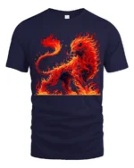 Fire Lion Graphic Tee Majestic Burning Animal T-Shirt - navy t-shirt on white background