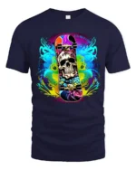 Skull Skateboard Tee Colorful Skeleton Rider T-Shirt - navy t-shirt on white background