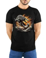 Croc Jaguar Clash Tee Fierce Animal Battle Graphic T-Shirt - model wearing black shirt, hands behind back