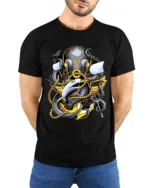 Kraken Attack Shark T-Shirt Ocean Monster Anchor Tee - model wearing black shirt, hands behind back