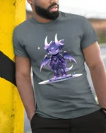 Cute Chibi Dragon Tee Adorable Fantasy Creature T-Shirt - model in grey shirt leaning against column
