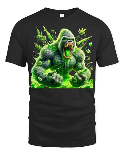 Green Ape Haze Tee Funny Gorilla Cannabis T-Shirt - black t-shirt on white background
