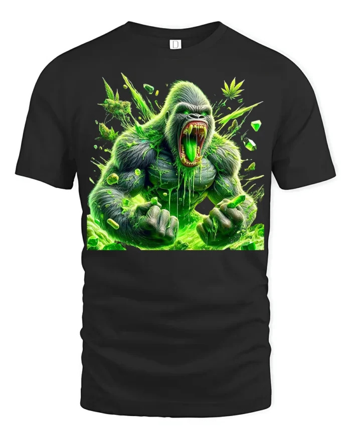 Green Ape Haze Tee Funny Gorilla Cannabis T-Shirt - black t-shirt on white background