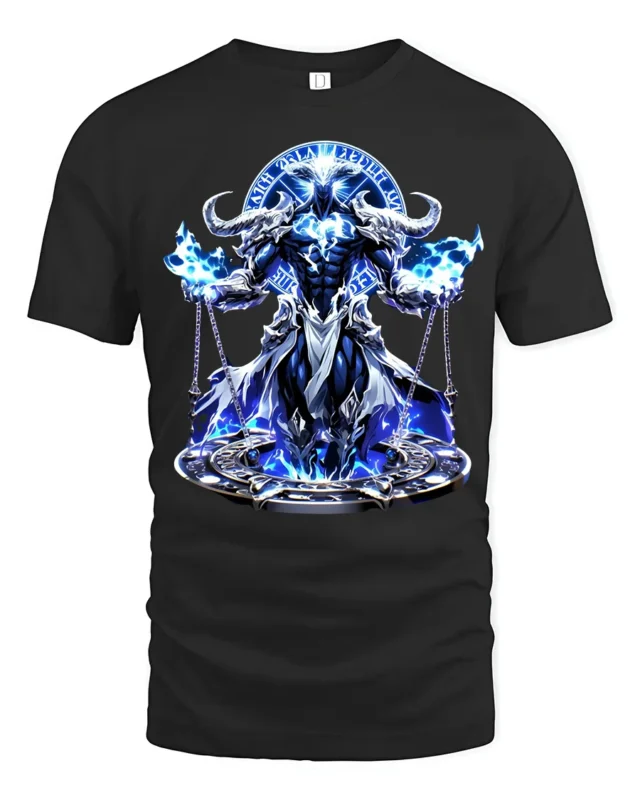 Azure Horned Warrior Powerful Fantasy Knight T-Shirt - black t-shirt on white background