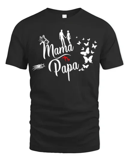 Mama Papa Butterfly Tee Sweet Family Love T-Shirt - black t-shirt on white background