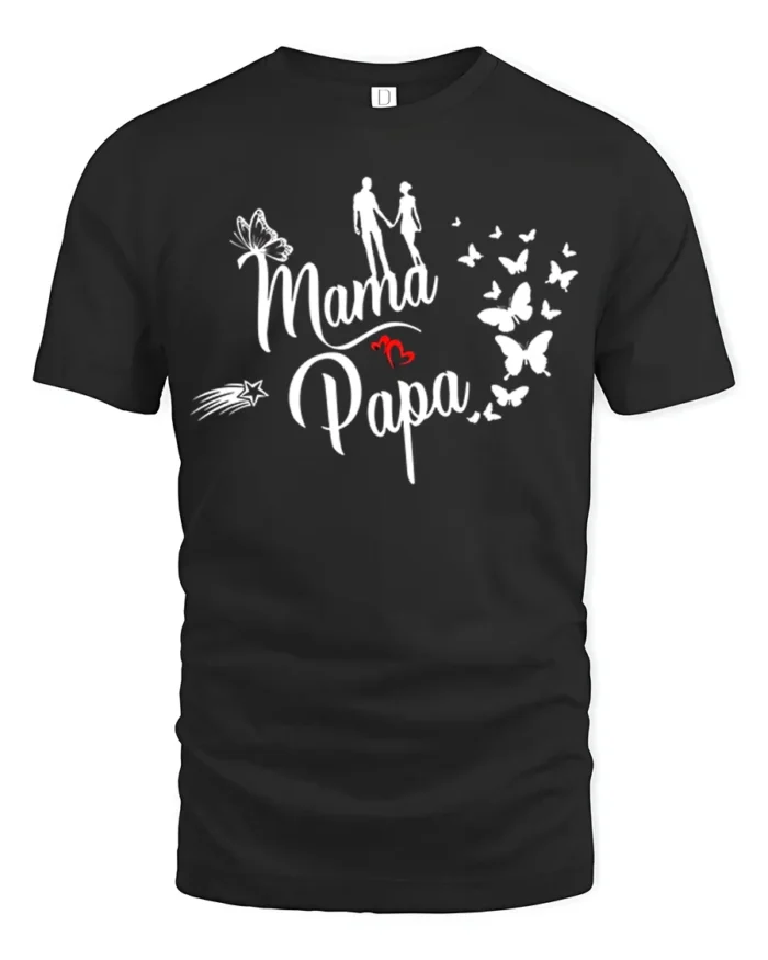 Mama Papa Butterfly Tee Sweet Family Love T-Shirt - black t-shirt on white background