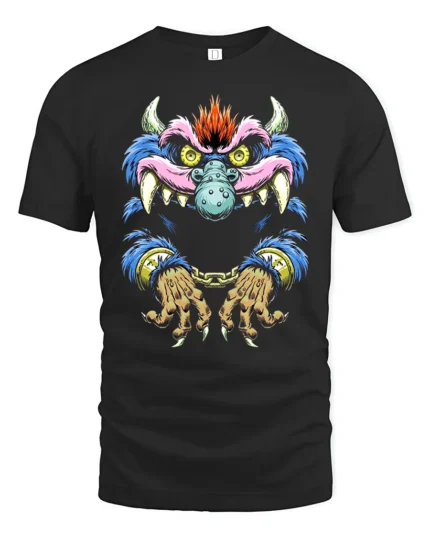 Crazy Monster Grin Tee Unique Colorful Monster Now - black t-shirt on white background