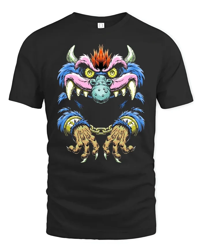 Crazy Monster Grin Tee Unique Colorful Monster Now - black t-shirt on white background