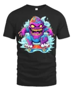 Skate Monster Funny Cartoon Skateboard T-Shirt - black t-shirt on white background
