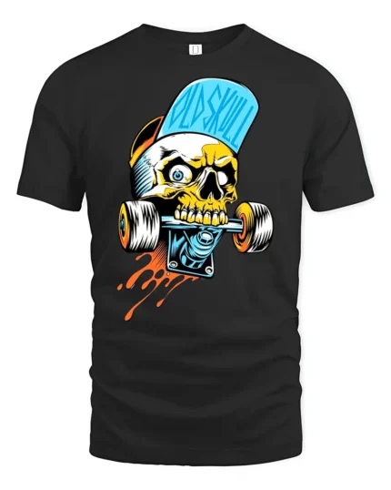 Cool Skull Skateboard Funny Skeleton Rider Tee - black t-shirt on white background