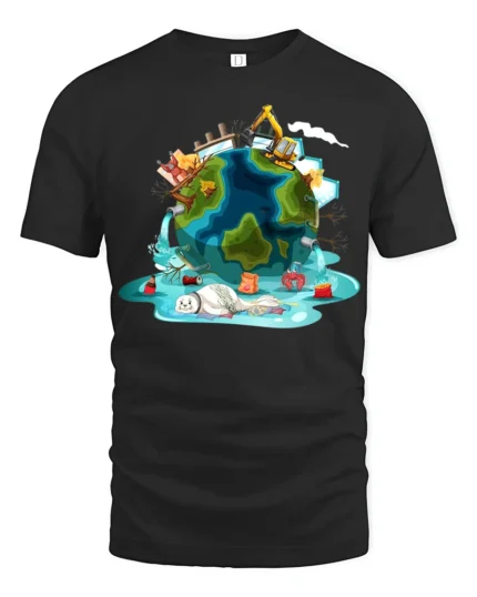 Melting Earth Climate Change Awareness T-Shirt - black t-shirt on white background