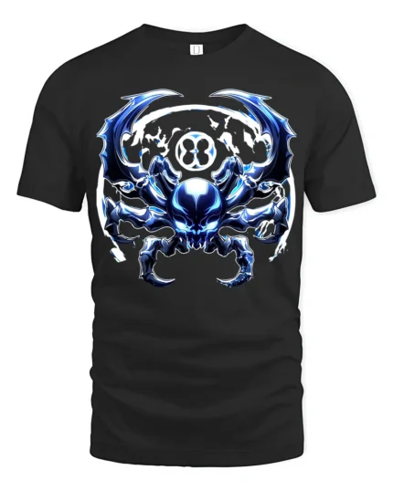 Cyber Spider Metallic Alien Insect Graphic T-Shirt - black t-shirt on white background