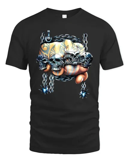 Skull Crusher Fist Metal Rock Graphic T-Shirt - black t-shirt on white background