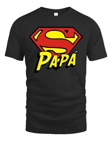 Papa Superman T-Shirt Funny Father’s Day Hero - black t-shirt on white background